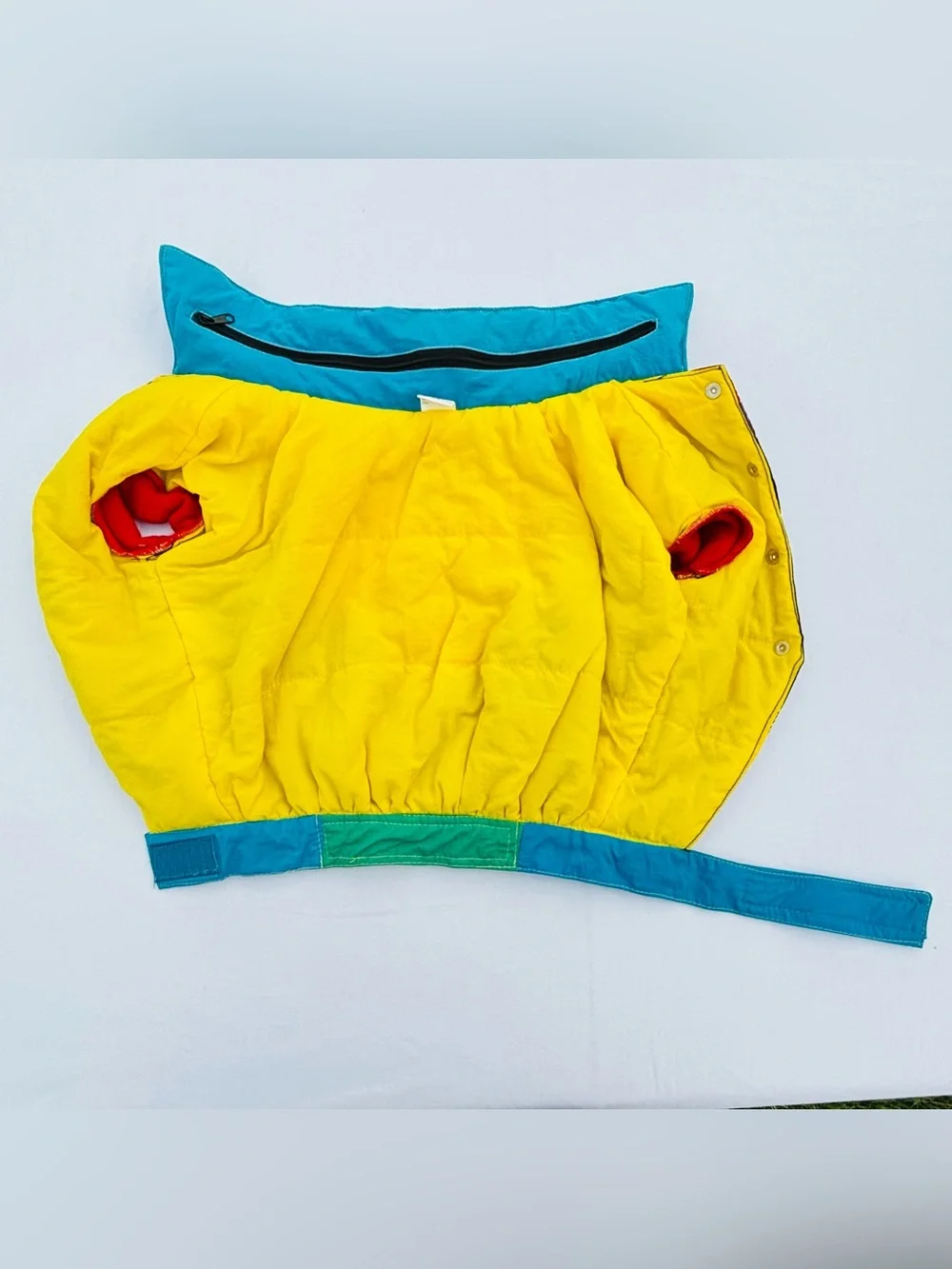 Vtg Pet Puffer Jacket L Dog Ski Coat Hooded 90s Retro Neon Geometric Colorblock